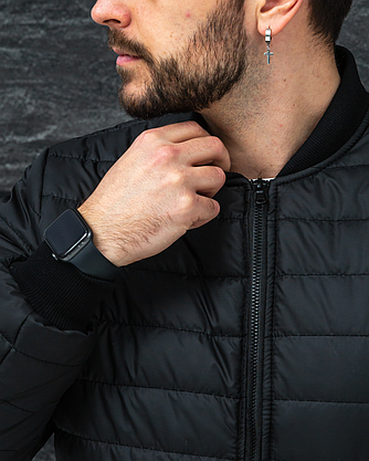 Чоловічий бомбер весняно-осінній Пітсбург чорний, Чоловічі куртки бомбери весняні короткі на блискавці L, Чорний, фото 5