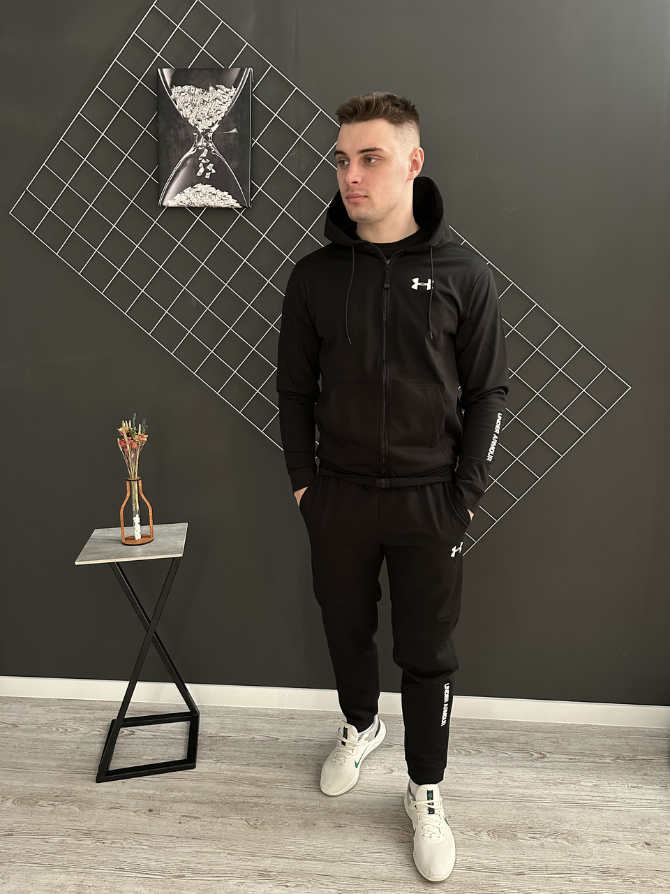Чоловічий спортивний костюм Under Armour чорний на блискавці весняний ⁇ Комплект худі та штани Андер Армор