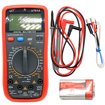 Цифровий мультиметр DT UT-61A з підсвічуванням екрану + Термопара / Тестер напруги електричний / Вольтметр