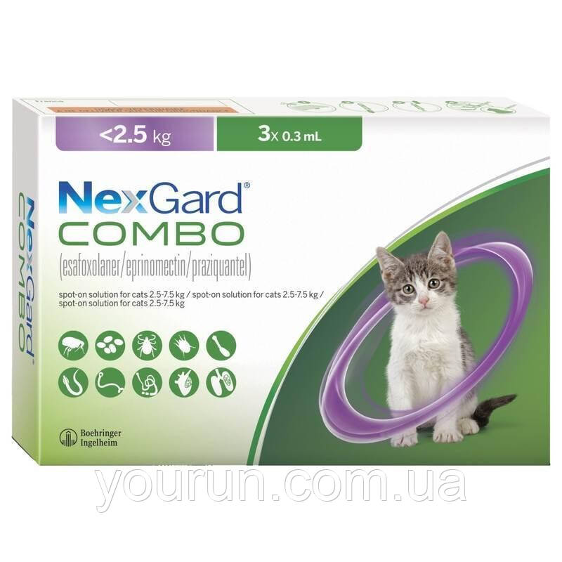 NexGard Combo (Нексгард Комбо) спот-он - Краплі на холку від бліх, кліщів та гельмінтів для котів до 2,5 кг, фото 1