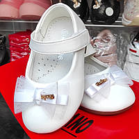 Белые туфли с бантиком праздничные для девочки под платье 17(12,2)19(13,3)20(13,8)21(14,2)