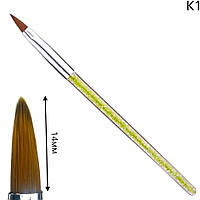 Пензель для майстра манікюру для дизайну та нарощування нігтів 1шт., зі стразами для нарощування К1