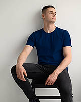 Мужская футболка, 95% хлопок, синяя однотонная, арт. 0280