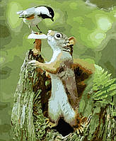Картина по номерам Белочка с птичкой, 40х50 Strateg Премиум с лаком и уровненем (SY6930)