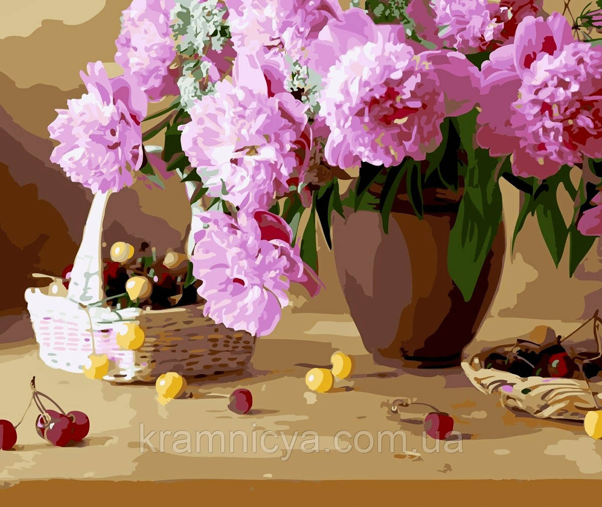 Картина за номерами Черешні на столі, 40х50 Strateg Преміум з лаком та рівнем (SY6634), фото 1