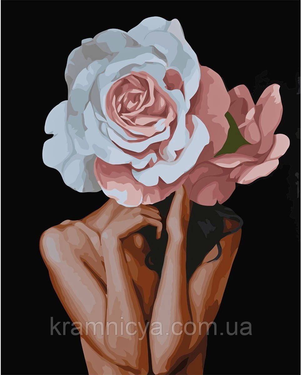 Картина за номерами Дівчина-піон, 40х50 Strateg Преміум з лаком та рівнем (VA-3090), фото 1