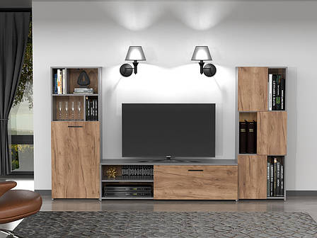 Меблева стінка для вітальні Joy 2, Accord колір сірий / дуб табако, фото 1