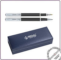 Комплект ручок REGAL перо + ролер у подарунковому футлярі L, чорний (R38100.L.FR)