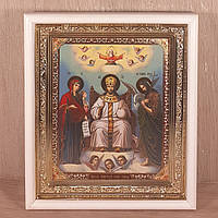 Икона Иисус Христос Царь Славы, лик 15х18 см, в белом прямом деревянном киоте