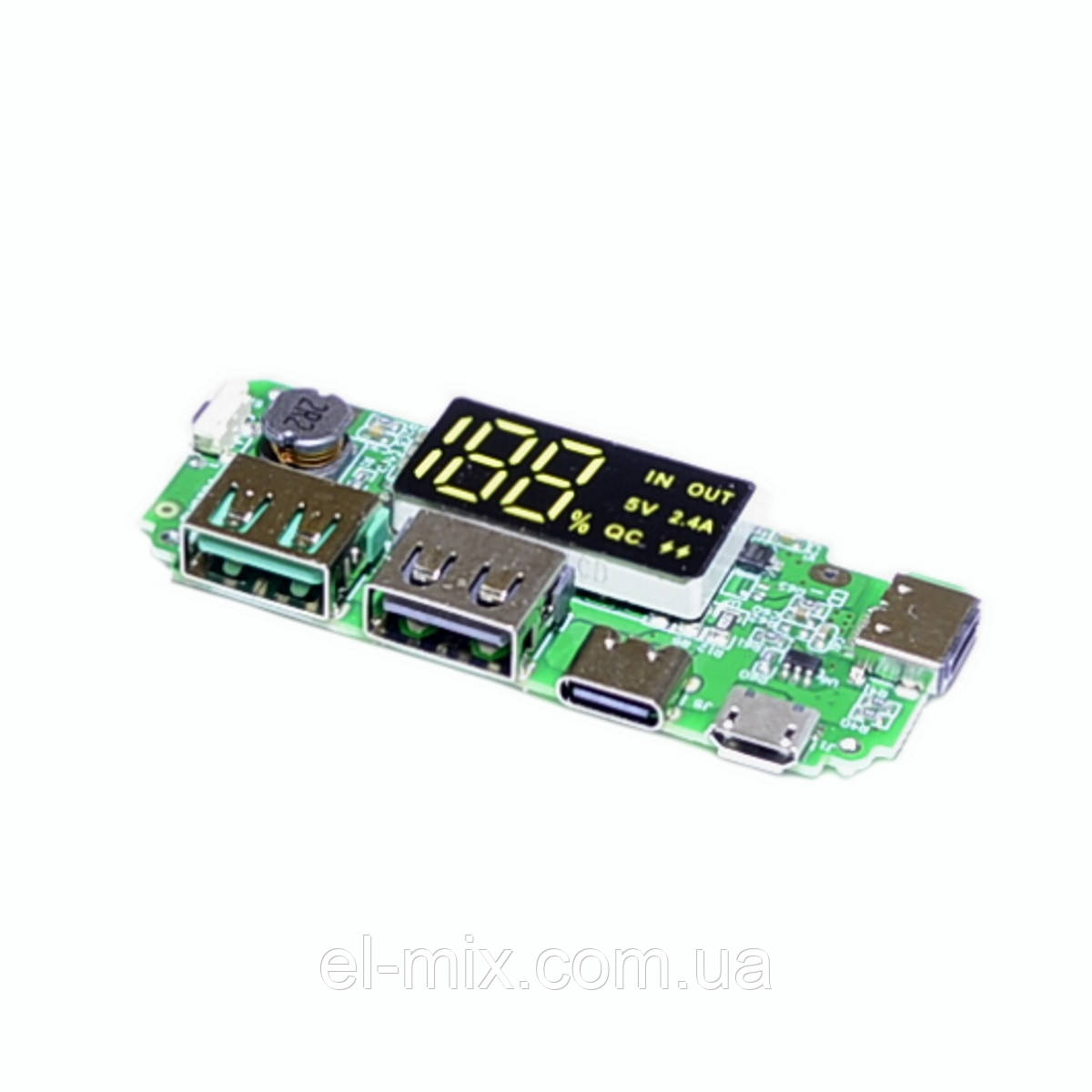 Модуль: плата ''Power Bank'', вхід мікро-USB, USB Type-C, вихід 2xUSB (2,4А;QC), Китай