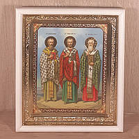 Ікона Василь, Григорій та Іоанн святих, лик 15х18 см, у білому прямому дерев'яному кіоті