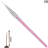 Маникюрная кисть (12 мм) для наращивания ногтей / для дизайна и росписи ногтей, с камнями. Тонкая К8