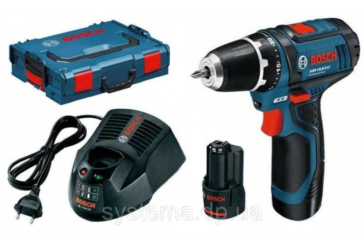 BOSCH GSR 10,8 V-2-LI Professional - Акумуляторний дриль-шупуповерт, L-BOXX, 2,0 А*год