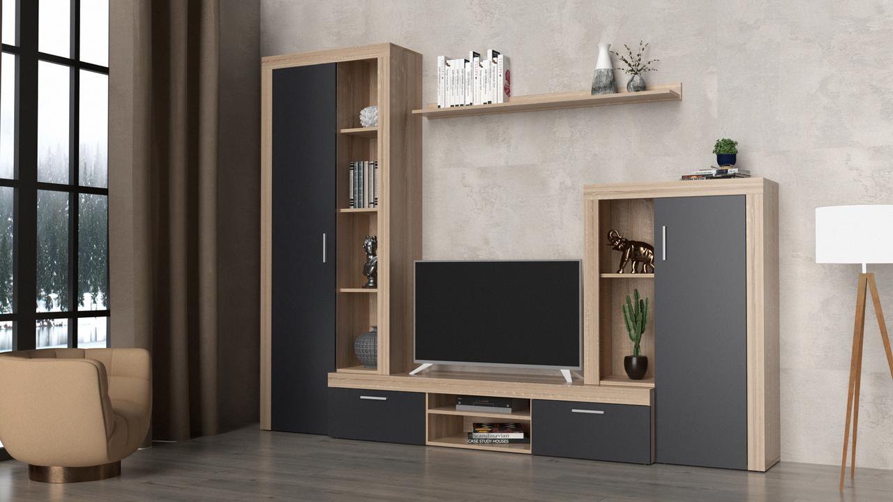 Стінка для вітальні Nobel  Accord,  колір  дуб сонома / антрацит