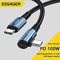 Кабель для телефона быстрой зарядки угловой PD 100W. 7А. USB type A - USB type C Essager. 100 см.