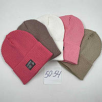 Дитяча в'язана шапка для дівчинки з отворотом "Happy mood", одинарна в'язка, ОПТ