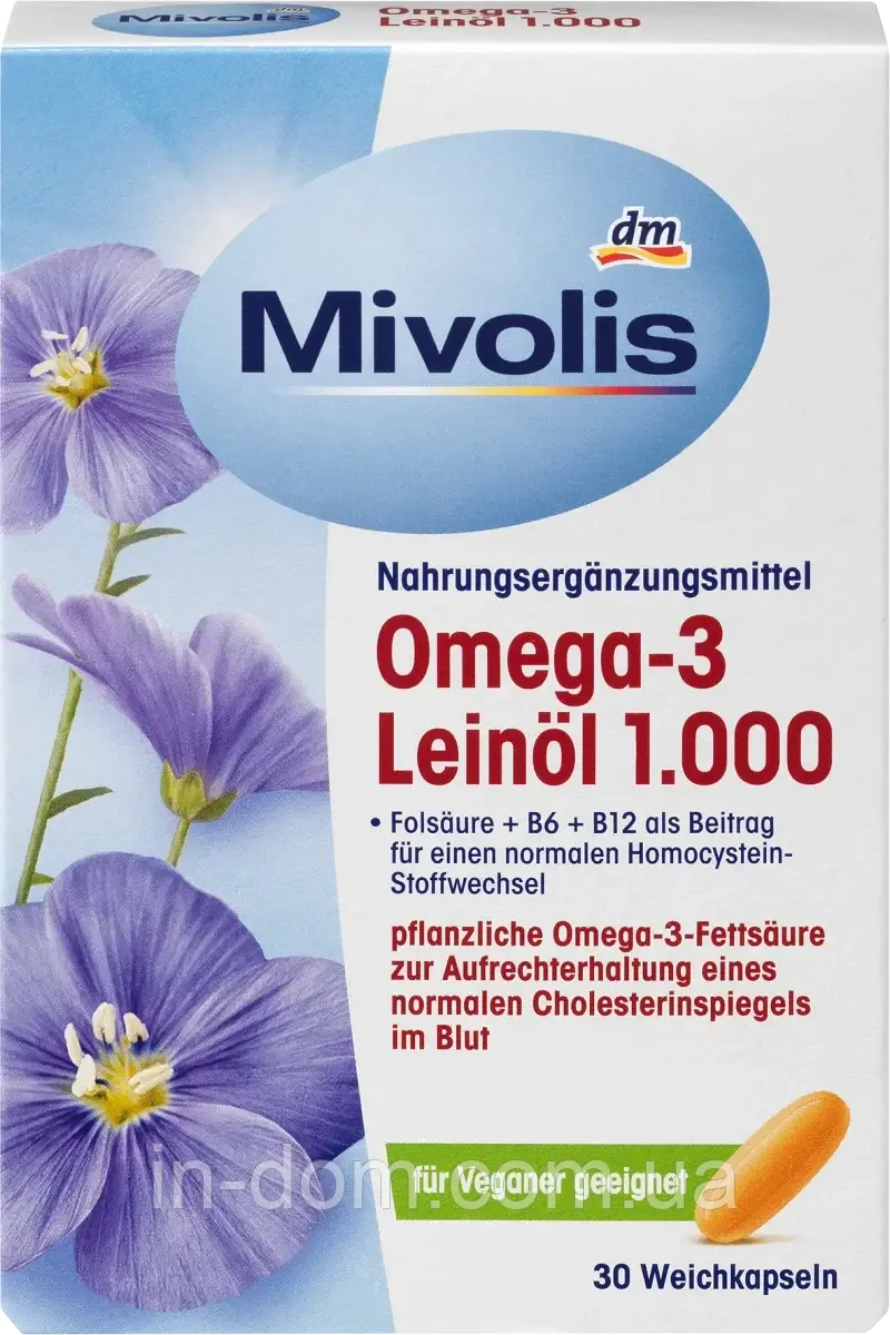 Mivolis Omega-3 Leinöl 1.000 Омега-3 лляна олія 1000 мг 30 шт.