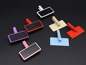 Дерев'яний цінник прищіпка, Чорна табличка-цінник для написання крейдою (1шт), Бейдж з дерева 50*25 мм (1011), фото 3