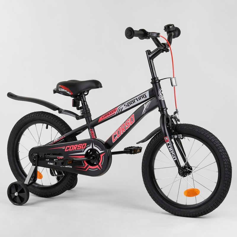 Велосипед двоколісний для дівчинки 16 дюймів CORSO R-16119 з додатковими колесами, ручне гальмо, дзвіночок