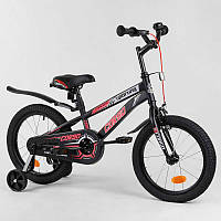 Велосипед двухколесный 16 дюймов детский CORSO R-16119, ручной тормоз, звоночек, с дополнительными колесами