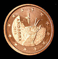 Монета Андорри 1 євроцент 2017-18 рр.