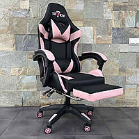 Компютерне крісло SEWEN 730 Геймерське крісло спортивне ЧОРНО-РОЖЕВЕ Ігрове крісло з підставкою для ніг