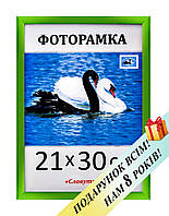 Фоторамка пластикова А4 21х30, зелена. Рамка для фото дипломів сертифікатів грамот. Код 1611-36