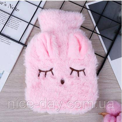 Пухнаста грілка Кролик рожева / Грілка для рук / Грілка водяна / Пухнаста водяна грілка-іграшка для дітей та дорослих, фото 1
