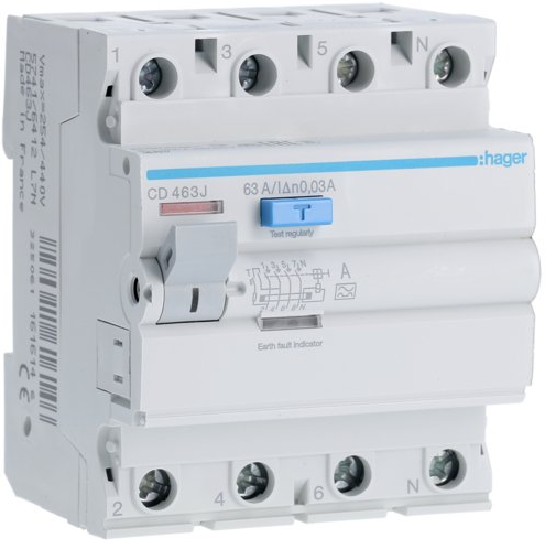 Диференціальне реле (ПЗВ) 4-полюсний Hager СDС463J 4P 63A 30mA AC, фото 1