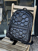 Рюкзак мужской кожаный Philipp Plein черный, повседневный, городской портфель филипп плейн