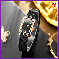 Женские часы Shengke Victoria модны как роскошные кварцевые с металлическим ремешком черные Минимализм ОРИГИНА