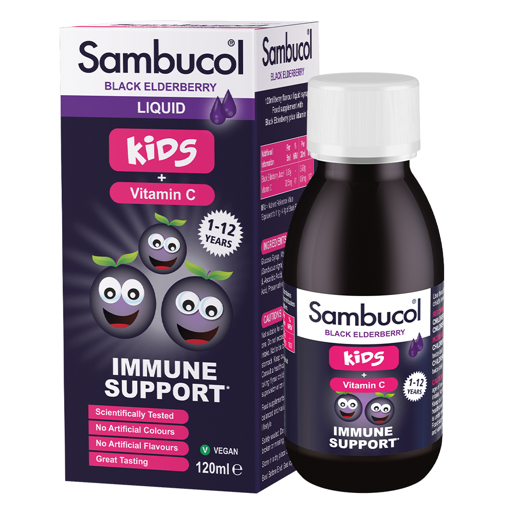 Дитячі Вітаміни для імунітету Sambucol Kids Liquid + Vitamin C 120 мл
