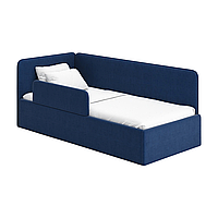 Детская кровать с мягкой спинкой угловая MeBelle SONNI 80х190 см для мальчика, подростков, темно-синий велюр