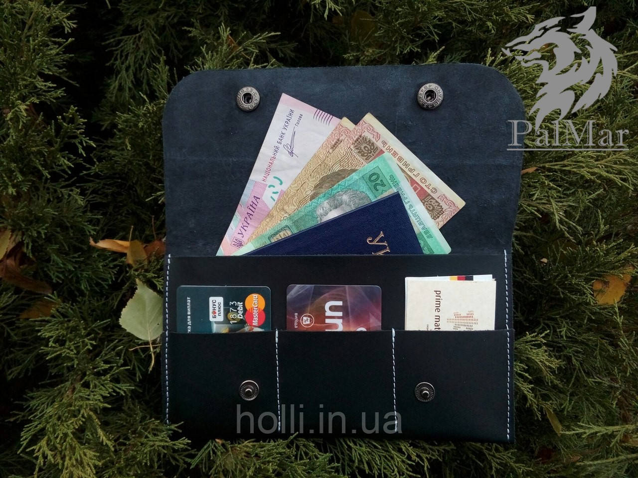 Портмоне гаманець, гаманець "Скриня" ручної роботи, натуральна шкіра, на кнопках, клатч