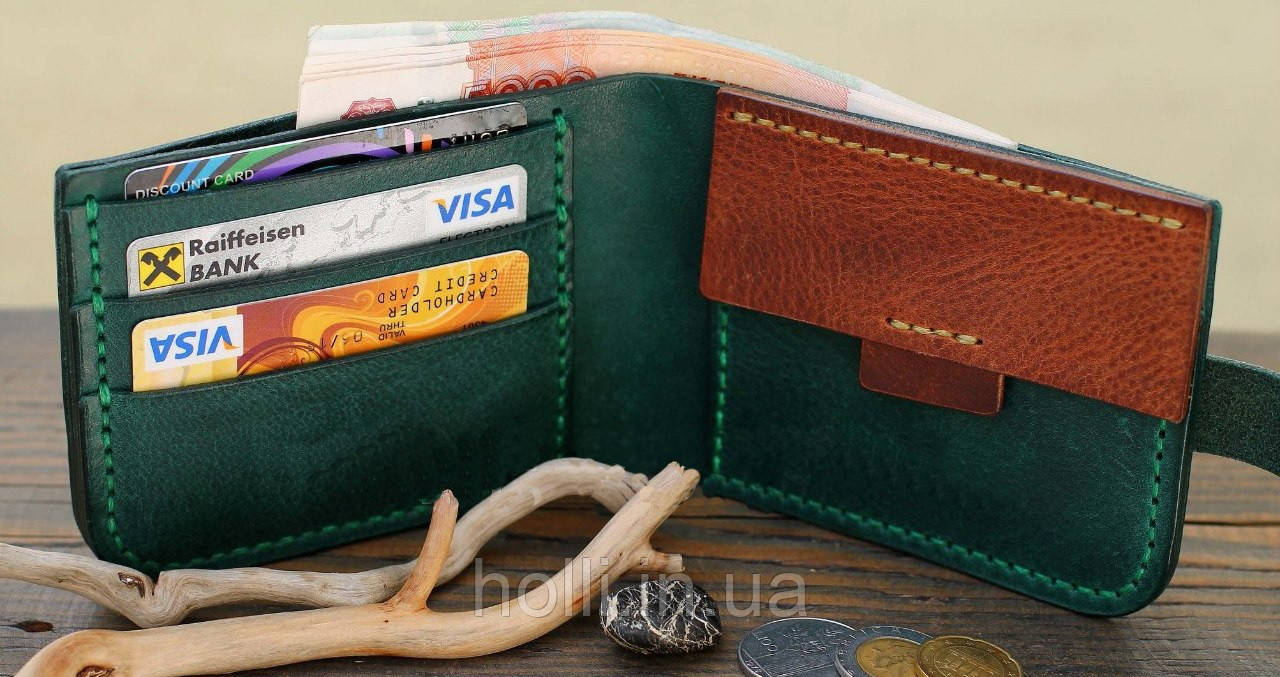 Шкіряний гаманець "Wallet" ручної роботи, натуральна шкіра, на кнопці