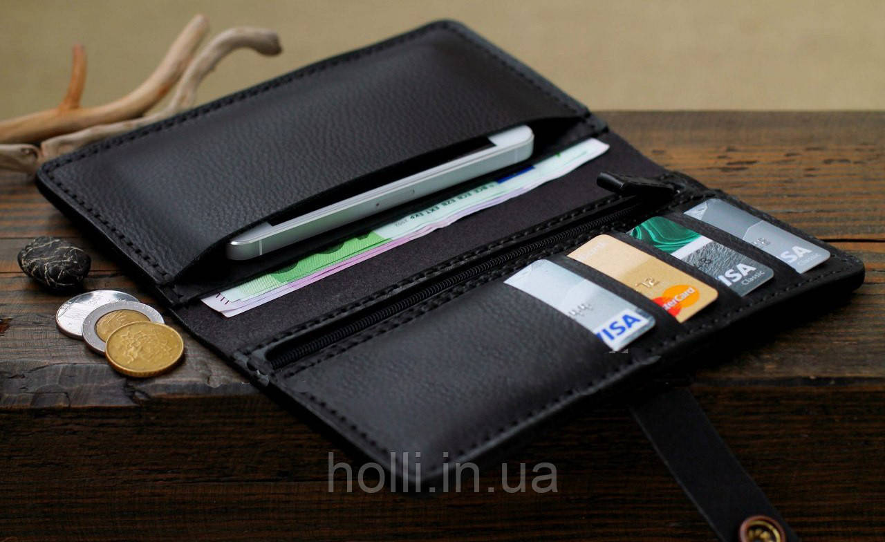 Шкіряний портмоне "Тwice" ручної роботи, натуральна шкіра, на кнопці, фото 1