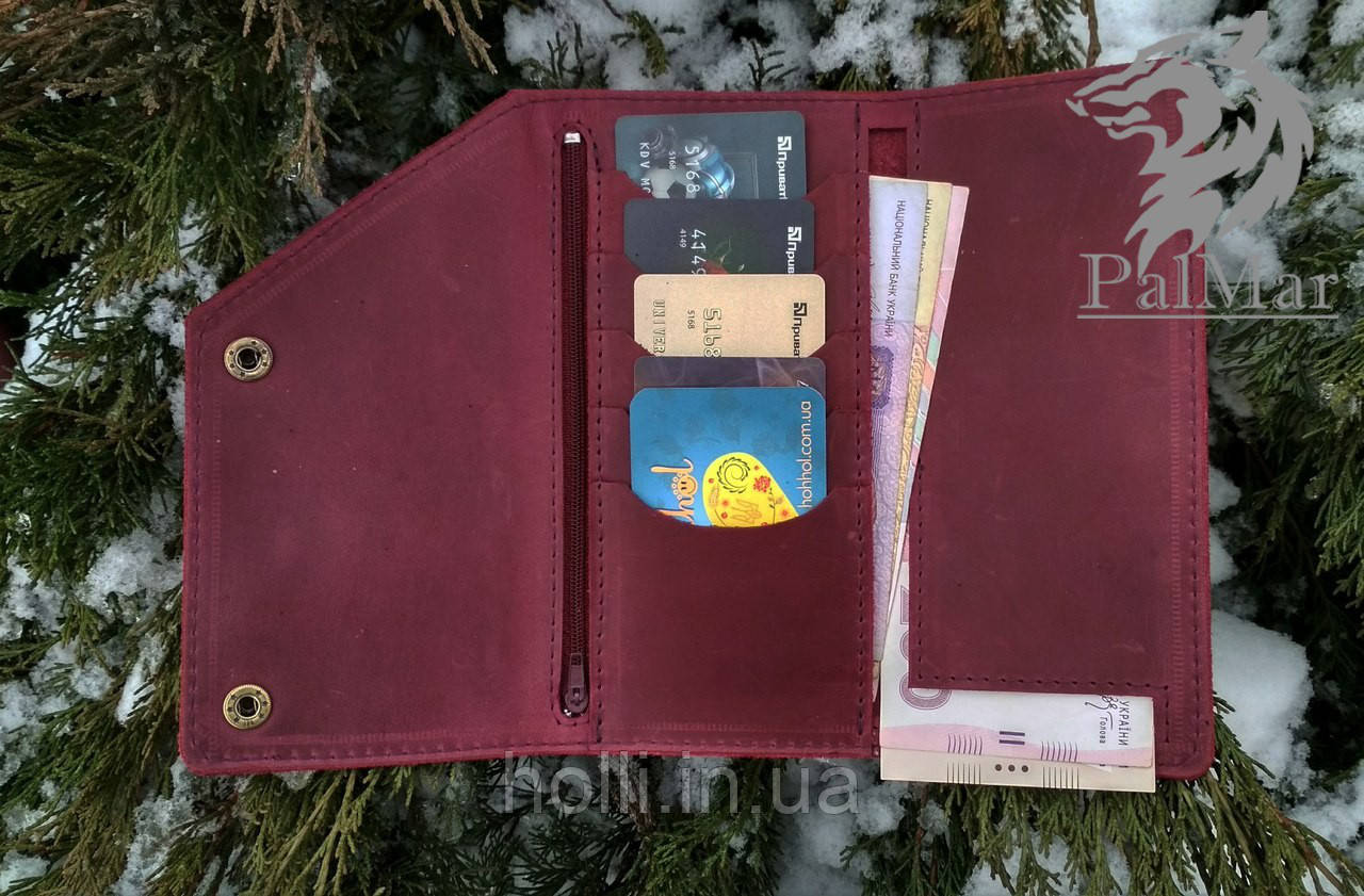Портмоне гаманець, гаманець "Нег2" ручної роботи, натуральна шкіра, на кнопках, клатч, фото 1