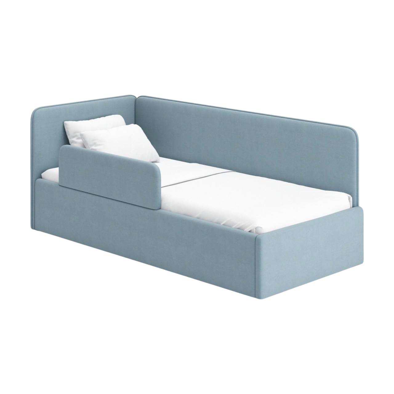 М'яке кутове ліжко дитяче MeBelle SONNI 80х190 см для хлопчика, підлітків, синій блакитний велюр