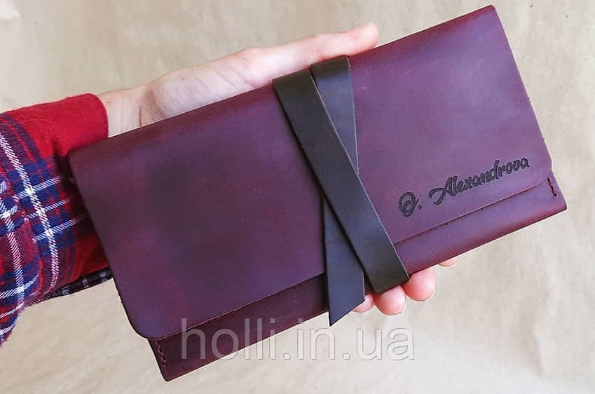 Саме шкіряне портмоне "HER" ручна робота, натуральна шкіра, портмоне з гравіюванням, фото 1