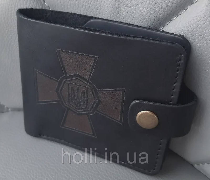 Гаманець з емблемою ЗСУ, чоловічий шкіряний гаманець з гравіюванням, іменний гаманець, гаманець із написом ініціалами, фото 1