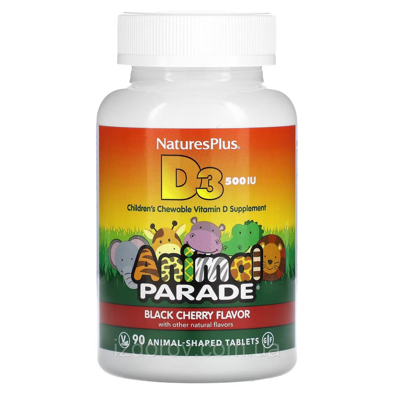 Вітамін Д3 500 МО для дітей Nature's Plus Animal Parade Vitamin D3 для здоров'я кісток 90 жувальних таблеток
