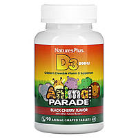 Витамин Д3 500 МЕ для детей Nature's Plus Animal Parade Vitamin D3 для здоровья костей 90 жевательных таблеток