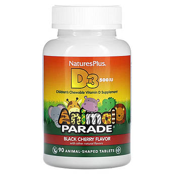 Вітамін Д3 500 МО для дітей Nature's Plus Animal Parade Vitamin D3 для здоров'я кісток 90 жувальних таблеток