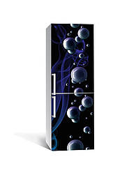 Наклейка на холодильник 60х180см Глянцеві сфери бульбашки вінілова плівка з ламінацією Абстракція Синій