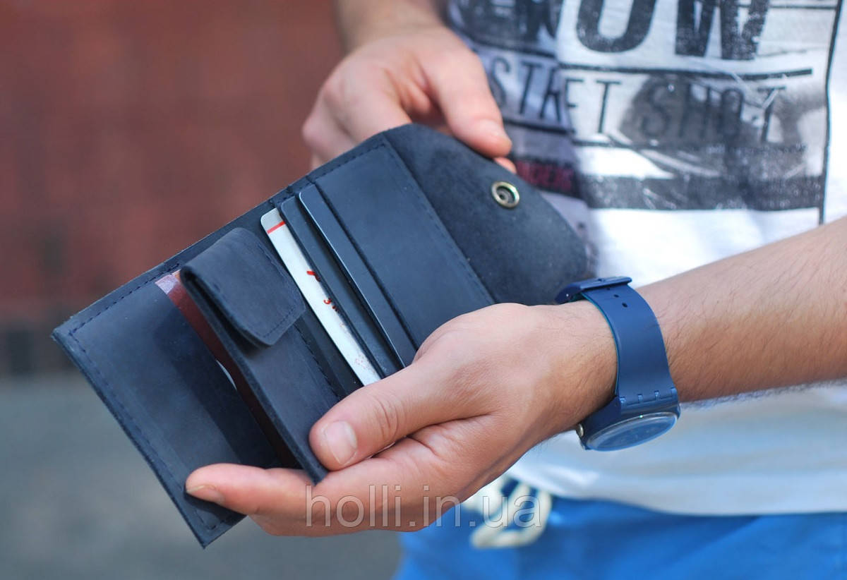 Шкіряний гаманець "Compact" ручної роботи, натуральна шкіра, на кнопці