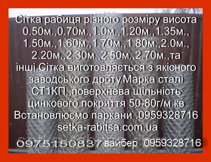 Сітка рабиця  оцинкована 55/55мм  дріт 2мм  висота 1000мм