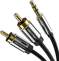 Аудио кабель Vention 3.5mm Jack на 2RCA металлический корпус стерео 1,5м Черный BCFBG