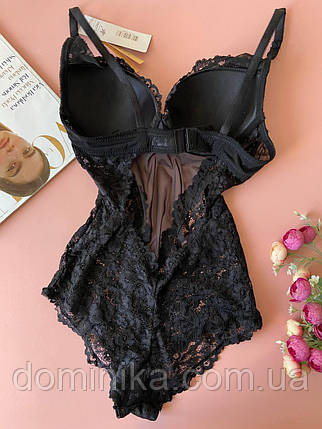Мереживний чорно-бежевий боді на чашку В, фото 2