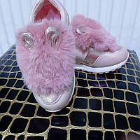 Стильные туфли-слипоны розовые зайчики для девочек р.26-37