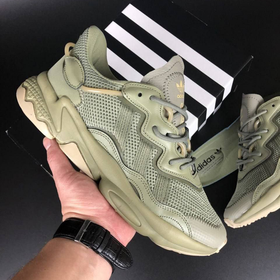 Чоловічі кросівки Adidas Ozweego замшеві сіточка спортивні повітропроникні хакі
